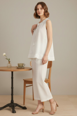 White Rayon Crepe Embroidered A-Line Tunic