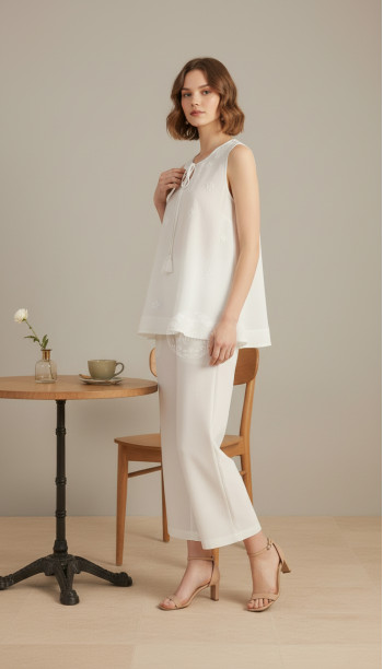 White Rayon Crepe Embroidered A-Line Tunic