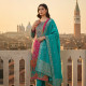 Teal Ethnic Motifs Brocade Suit Set With Faux Mirror