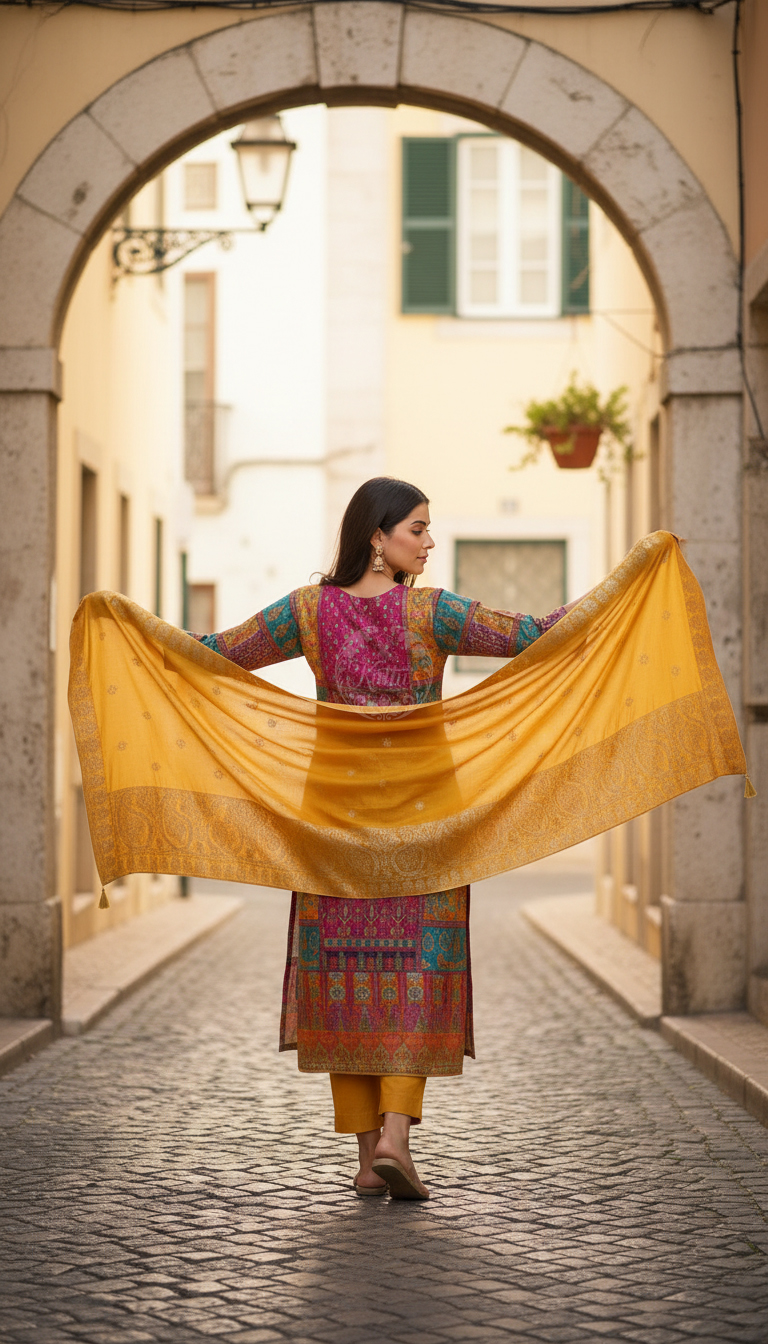 Mustard Brocade Ethnic Motifs Suit Set With Sequins