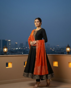 Black Dupion Silk Embroidered Suit Set With Sequins