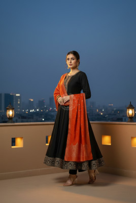 Black Dupion Silk Embroidered Suit Set With Sequins