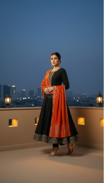 Black Dupion Silk Embroidered Suit Set With Sequins