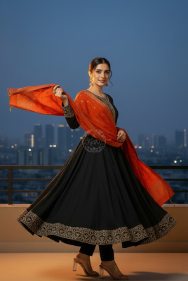 Black Dupion Silk Embroidered Suit Set With Sequins
