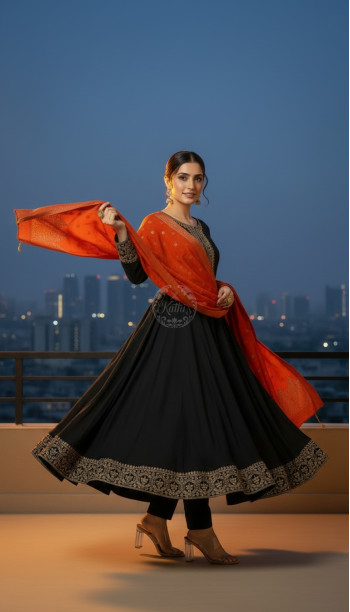 Black Dupion Silk Embroidered Suit Set With Sequins