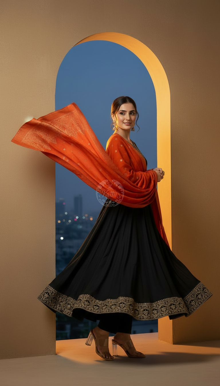 Black Dupion Silk Embroidered Suit Set With Sequins