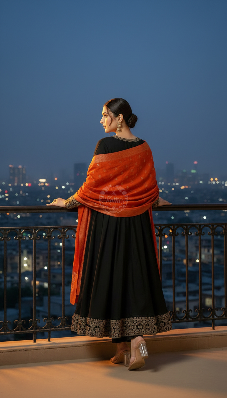 Black Dupion Silk Embroidered Suit Set With Sequins