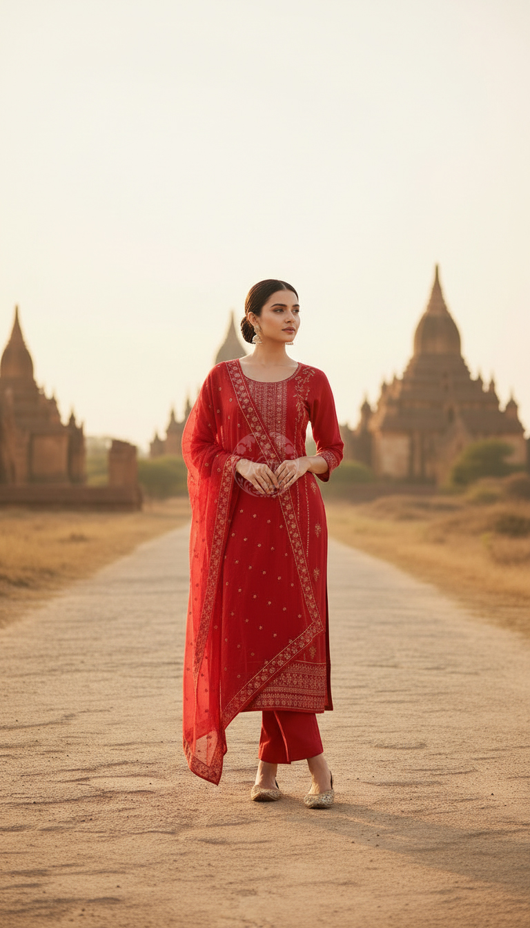 Fuchsia Organza Embroidered Suit Set Sequins