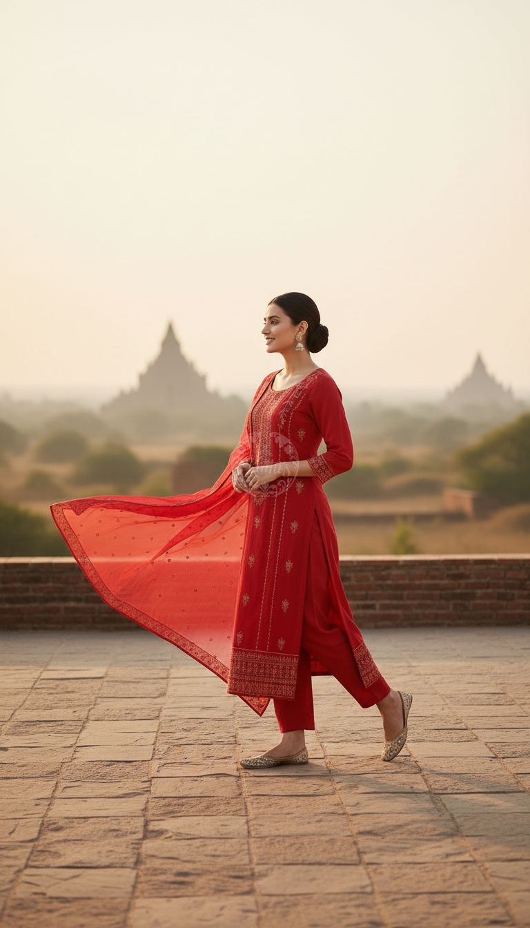 Fuchsia Organza Embroidered Suit Set Sequins