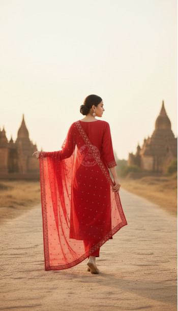 Fuchsia Organza Embroidered Suit Set Sequins