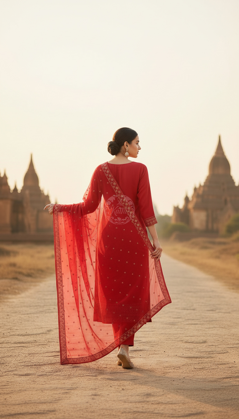 Fuchsia Organza Embroidered Suit Set Sequins