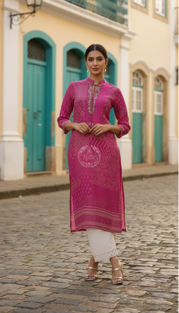 Fuchsia Muslin Ethnic Motif Kurta With Zardosi