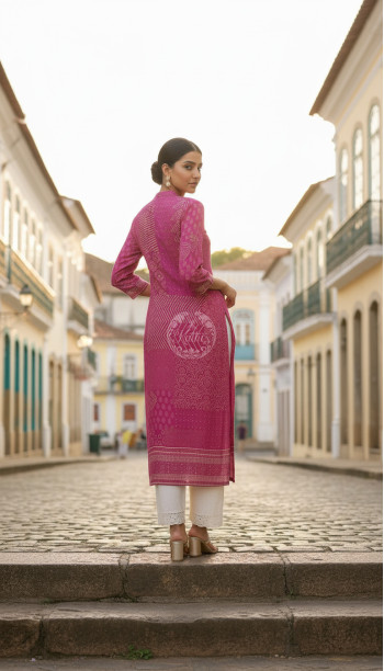 Fuchsia Muslin Ethnic Motif Kurta With Zardosi