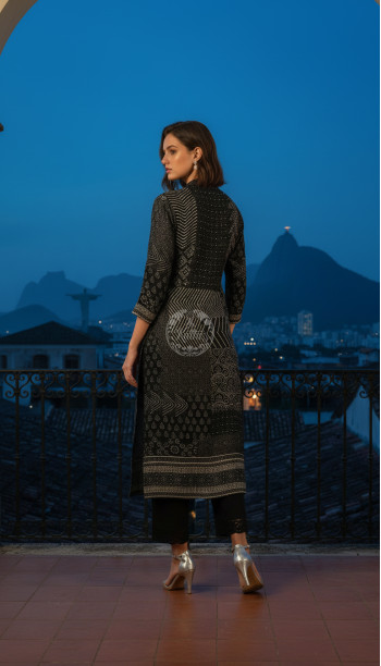 Black Muslin Ethnic Motif Kurta With Zardosi