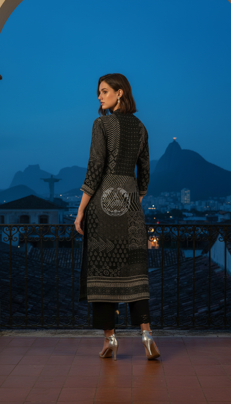 Black Muslin Ethnic Motif Kurta With Zardosi