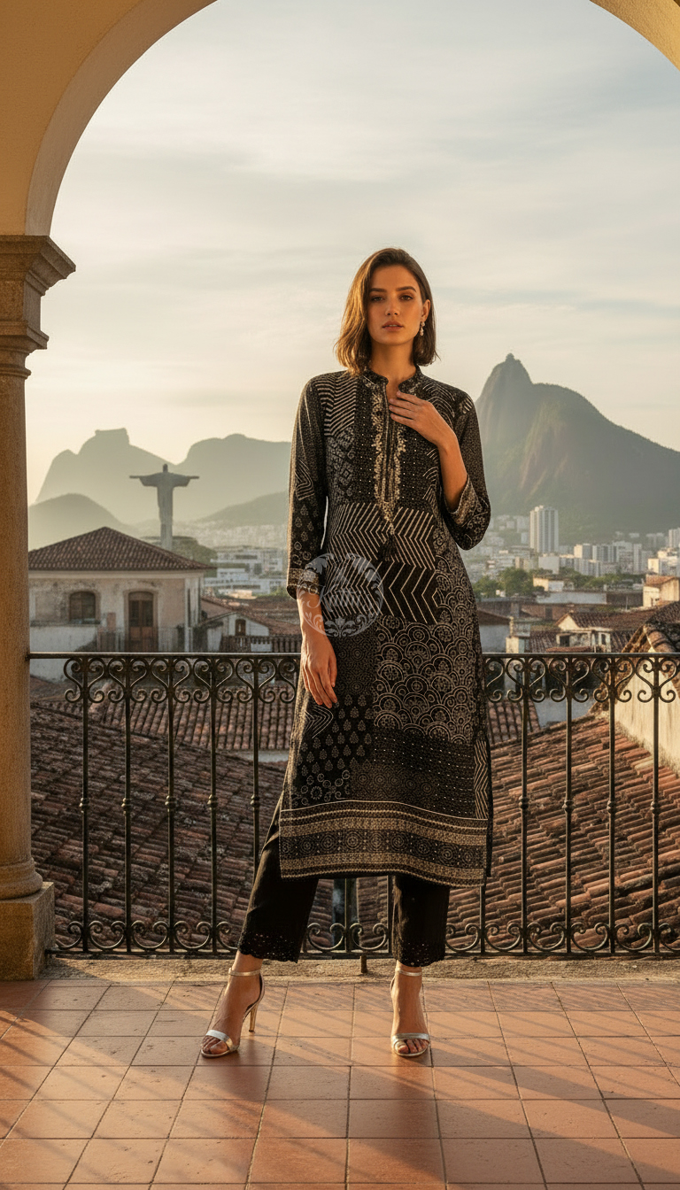 Black Muslin Ethnic Motif Kurta With Zardosi