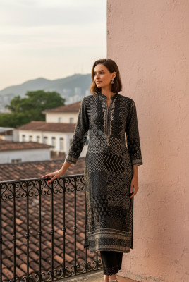 Black Muslin Ethnic Motif Kurta With Zardosi