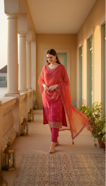 Fuchsia Dola Silk Embroidered Suit Set With Zari