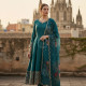 Teal Dola Silk Embroidered Suit Set With Thread Work
