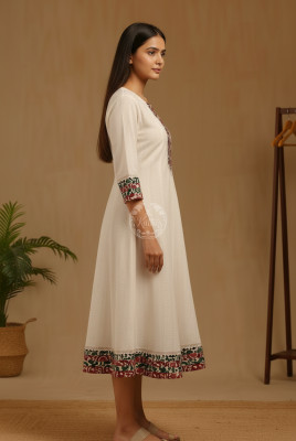 Off White Cotton Woven Designs Dress