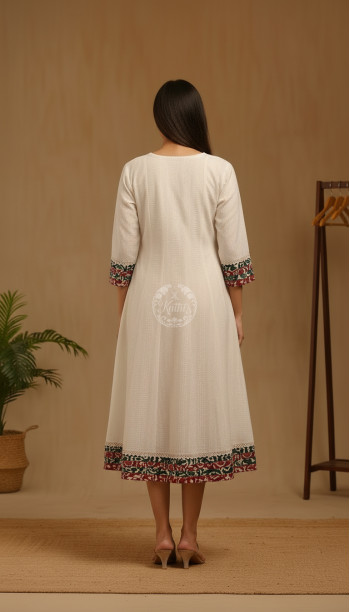 Off White Cotton Woven Designs Dress
