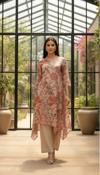 Black Dola Silk Floral Print Suit Set With Cutdana