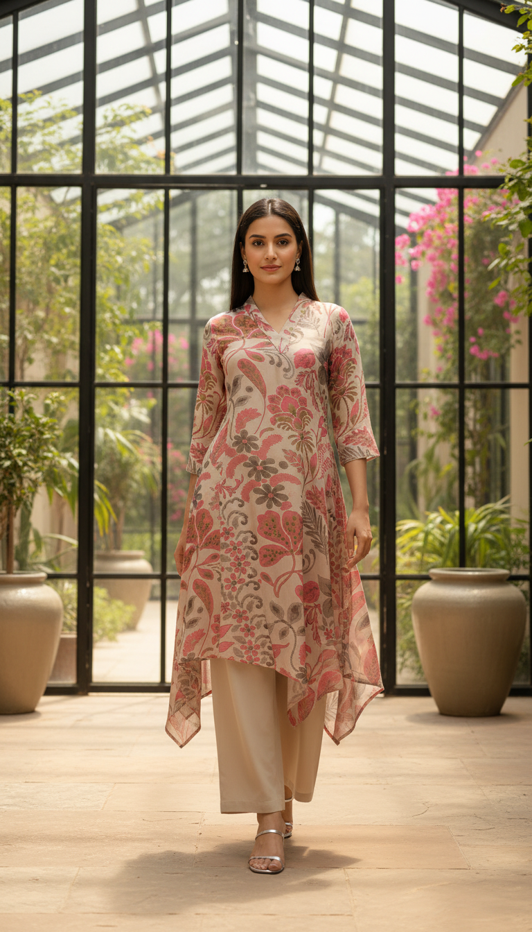 Black Dola Silk Floral Print Suit Set With Cutdana