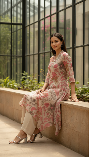 Black Dola Silk Floral Print Suit Set With Cutdana