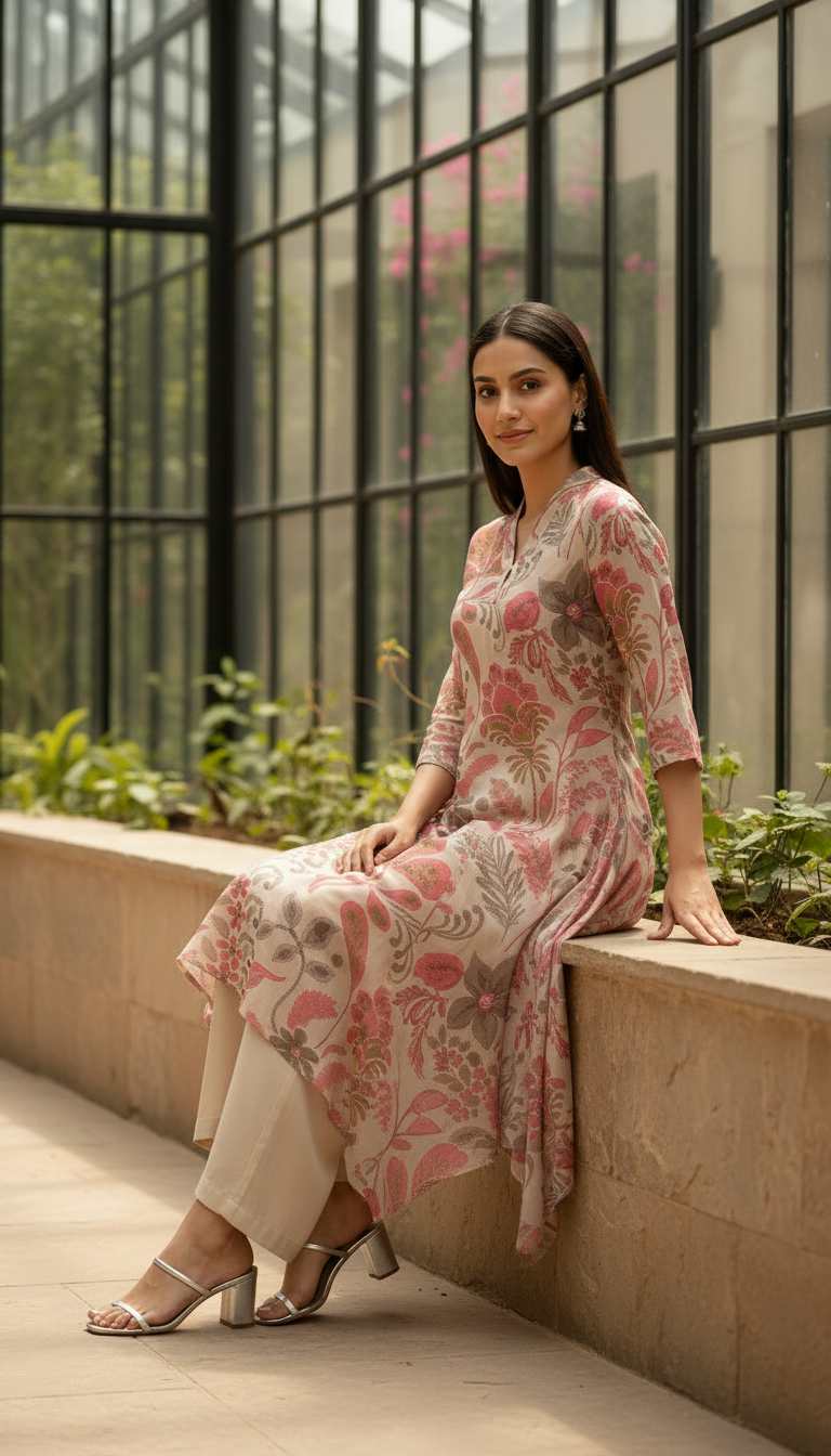 Black Dola Silk Floral Print Suit Set With Cutdana