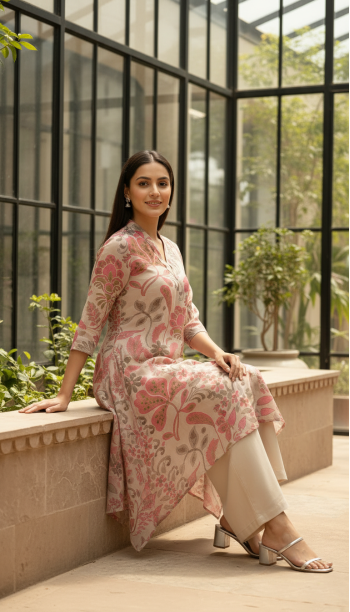 Black Dola Silk Floral Print Suit Set With Cutdana