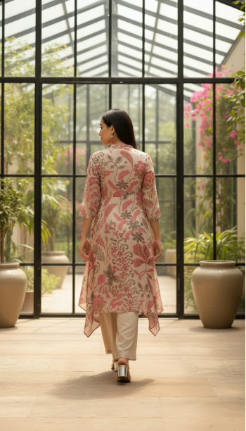 Black Dola Silk Floral Print Suit Set With Cutdana