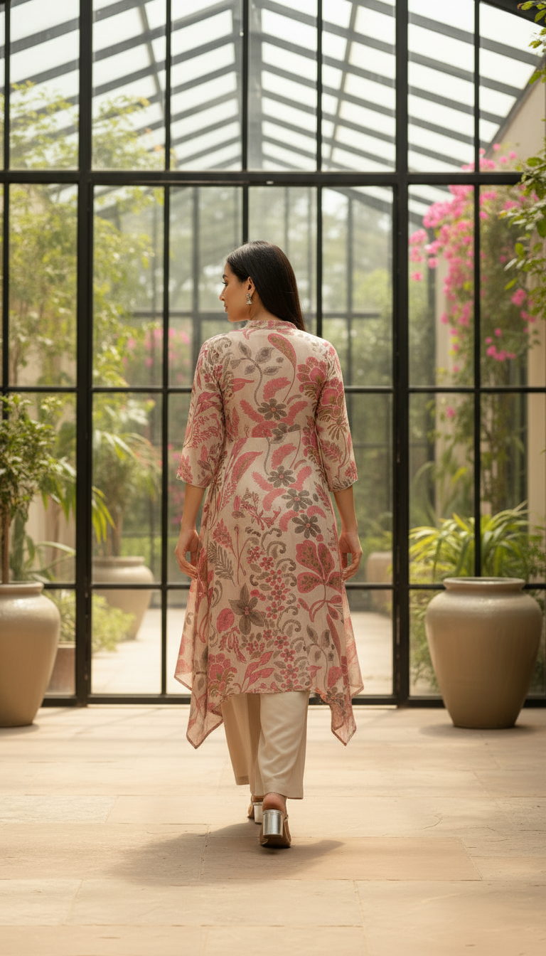 Black Dola Silk Floral Print Suit Set With Cutdana