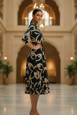 Teal Blue Rayon Abstract Print Dress