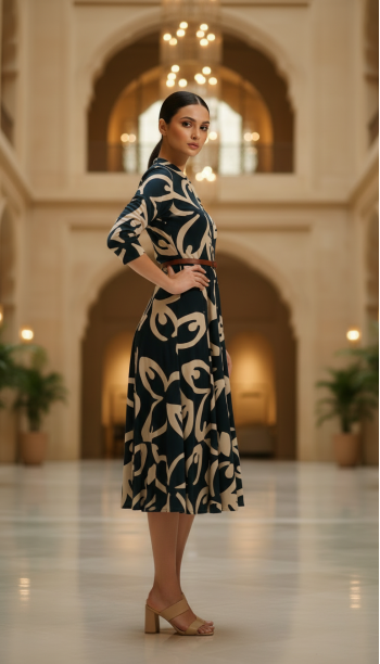 Teal Blue Rayon Abstract Print Dress