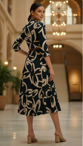 Teal Blue Rayon Abstract Print Dress