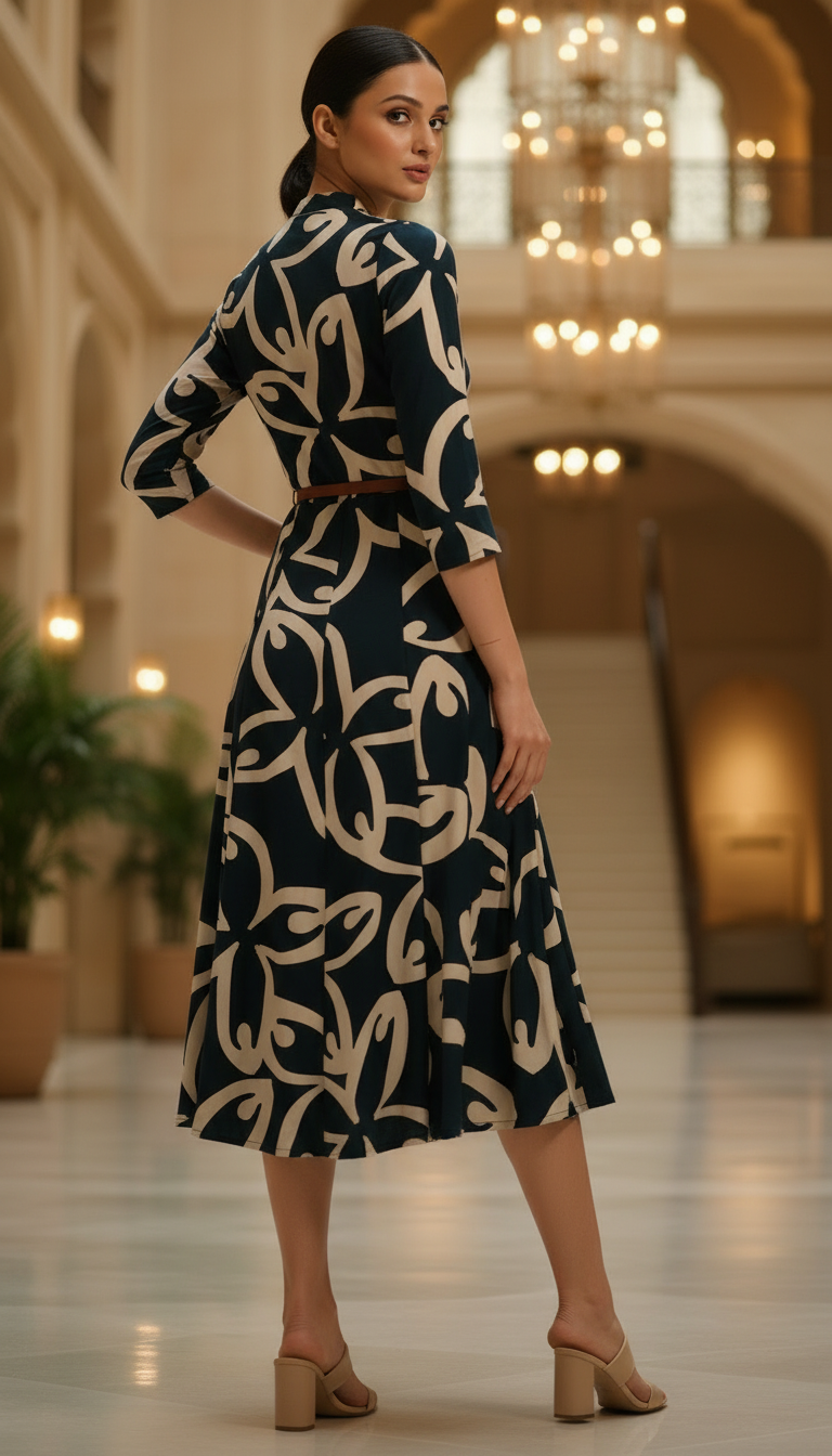 Teal Blue Rayon Abstract Print Dress