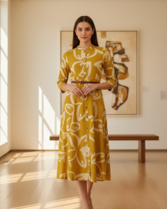 Olive Rayon Abstract Print Dress