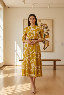 Olive Rayon Abstract Print Dress