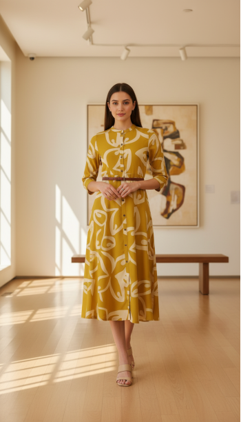 Olive Rayon Abstract Print Dress