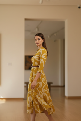 Olive Rayon Abstract Print Dress