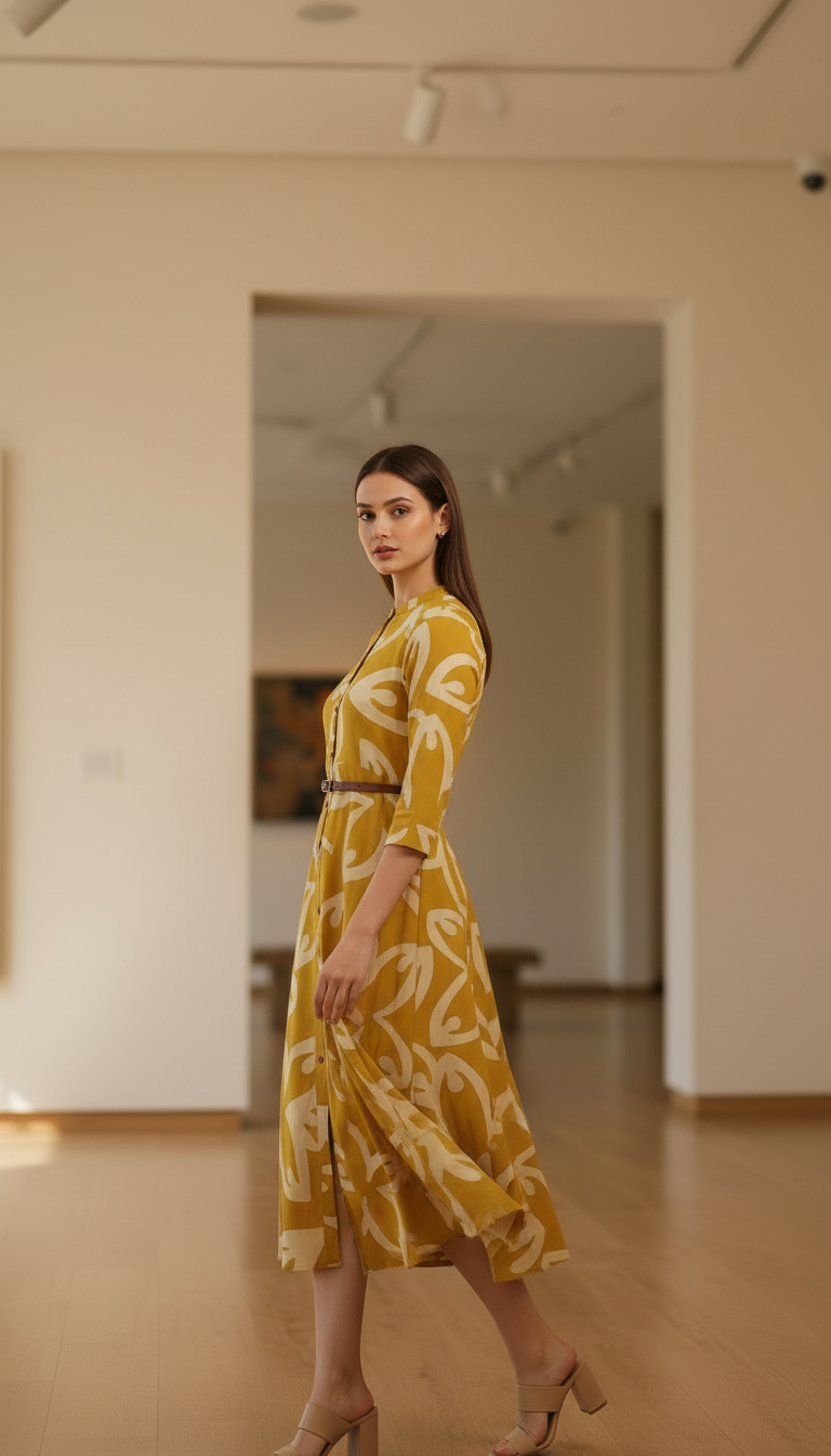 Olive Rayon Abstract Print Dress