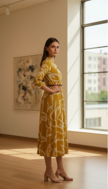 Olive Rayon Abstract Print Dress