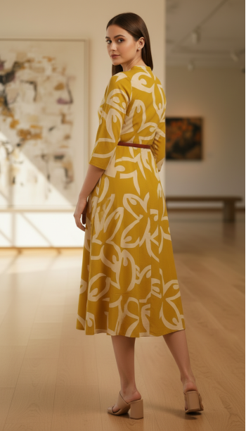 Olive Rayon Abstract Print Dress