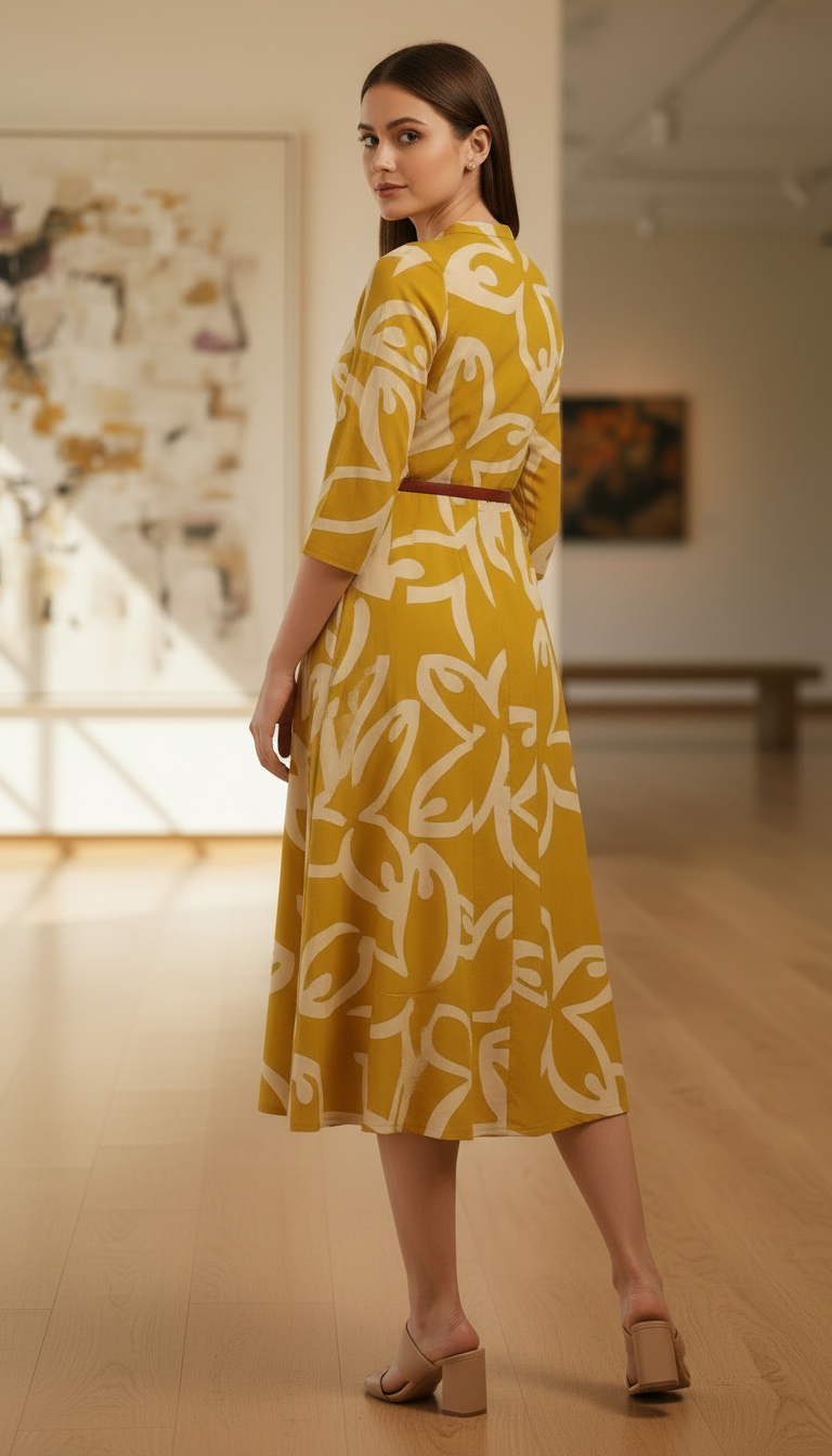 Olive Rayon Abstract Print Dress