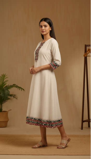 Off white Rayon Abstract Print Dress