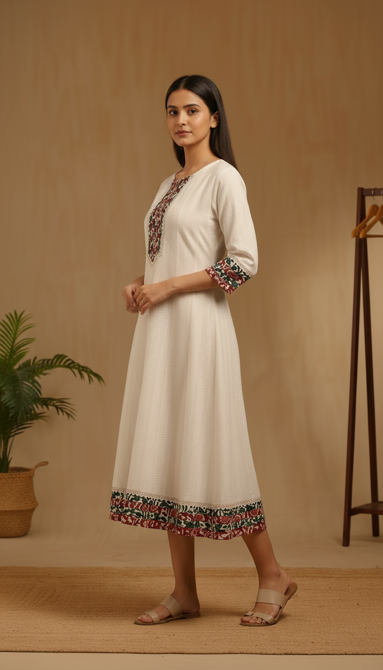 Off white Rayon Abstract Print Dress