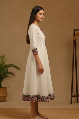 Off white Rayon Abstract Print Dress