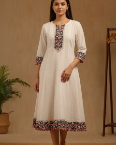 Off white Rayon Abstract Print Dress