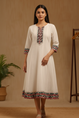 Off white Rayon Abstract Print Dress