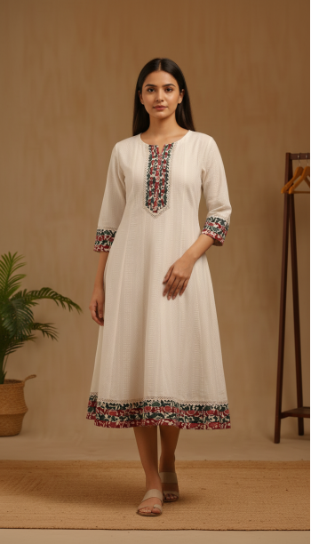 Off white Rayon Abstract Print Dress